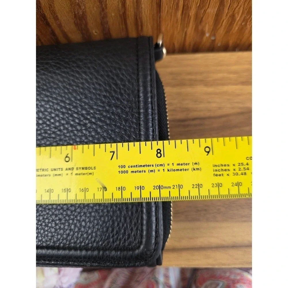 Tory Burch Thea Crossbody Wallet Bag Black Pebbled Leather Gold Hardware